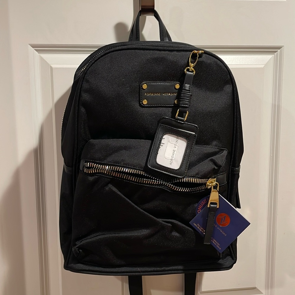 NWT Adrienne vittadini nylon travel backpack with gold detail zips gorgeous